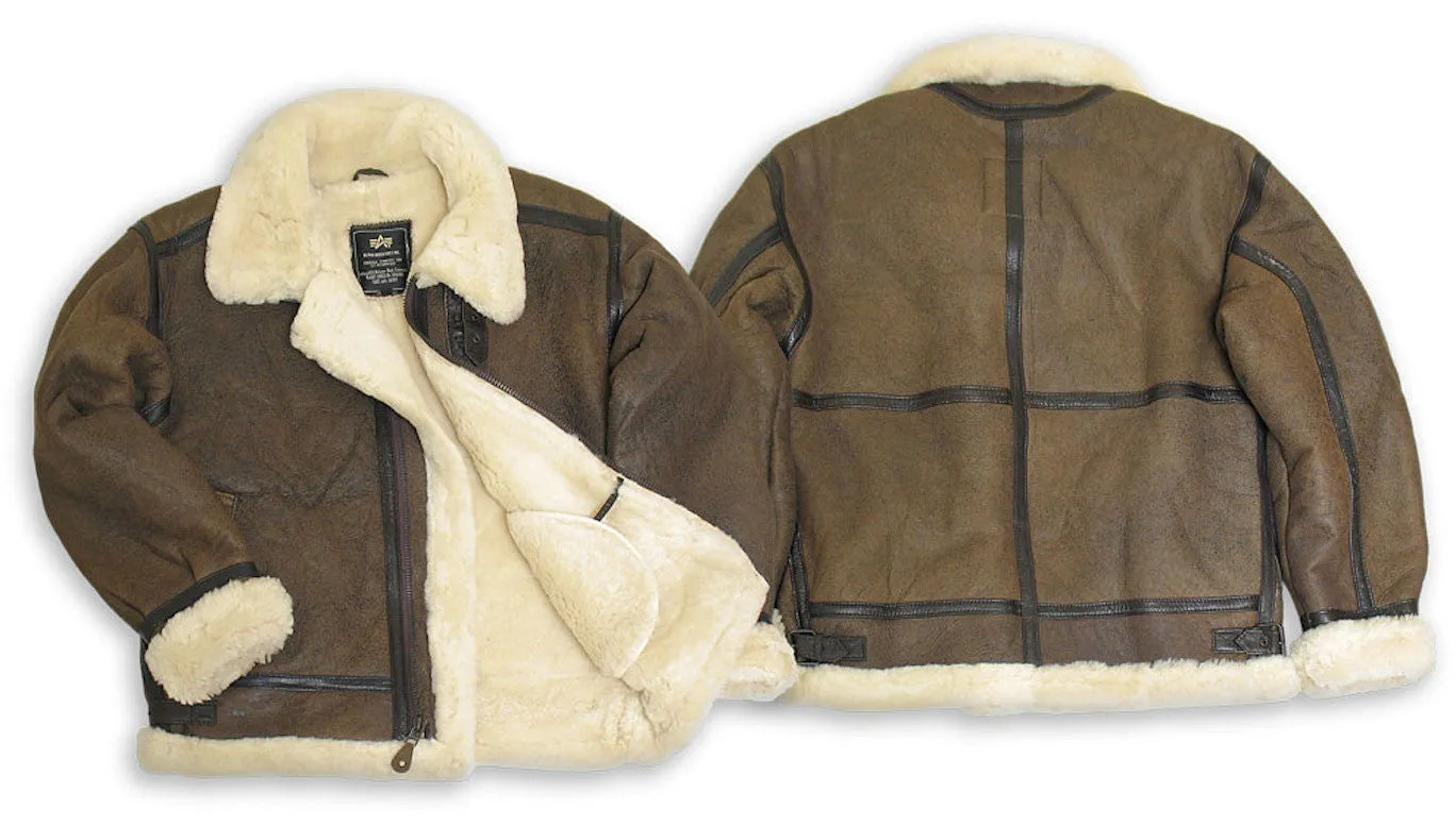 Alpha Industries Brown Sheepskin Leather B-3 Sherpa USAF Bomber Jacket