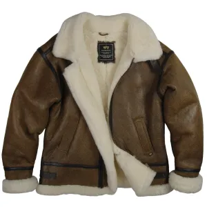 Alpha Industries Brown Sheepskin Leather B-3 Sherpa USAF Bomber Jacket