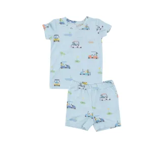 Angel Dear Kids Loungewear Pajamas Short Set in Blue Golf Carts