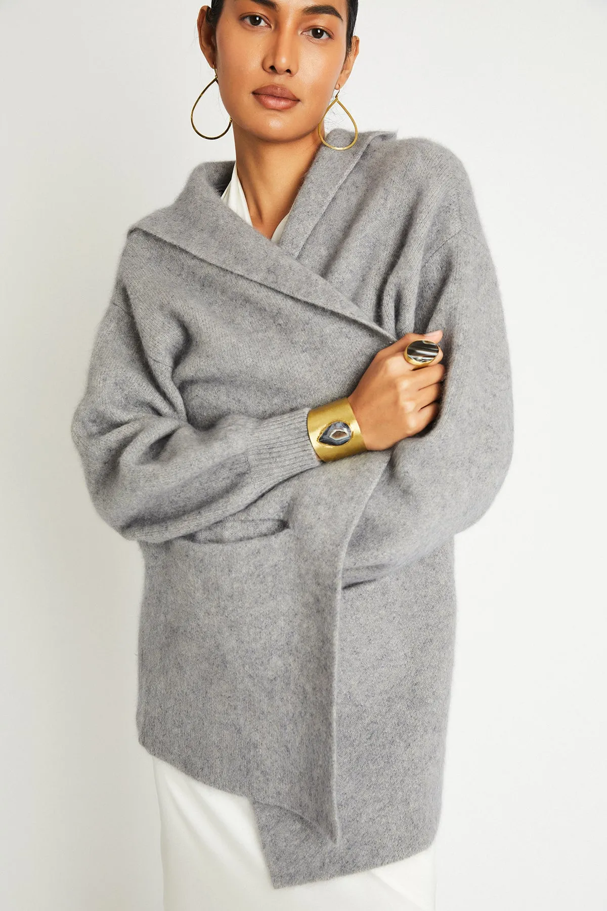   Beryll Cashmere Cropped Coat with Hood | Pebble Gray