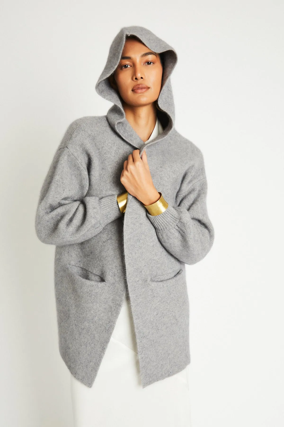   Beryll Cashmere Cropped Coat with Hood | Pebble Gray