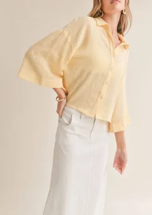 Bird Song Cuffed Boxy Oversized Shirt - Lemon