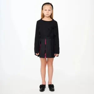 Black and Pink Wool and Silk Pleated Skirt