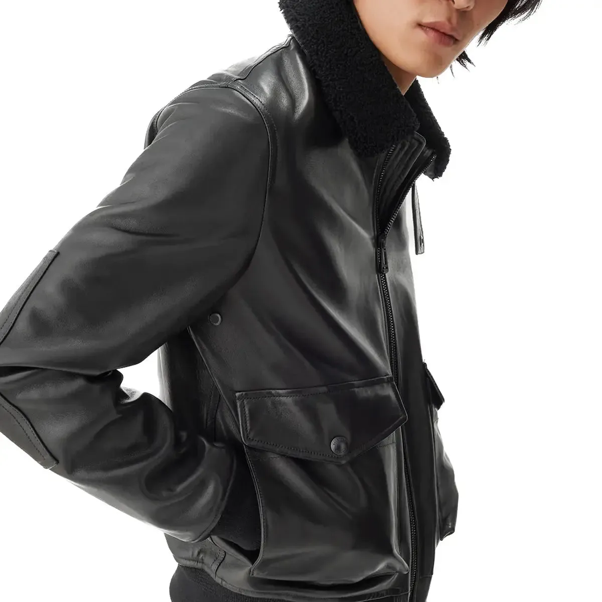 Black ‘Chart’ Nappa Leather Flight Jacket