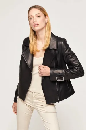 Black womens leather biker jacket