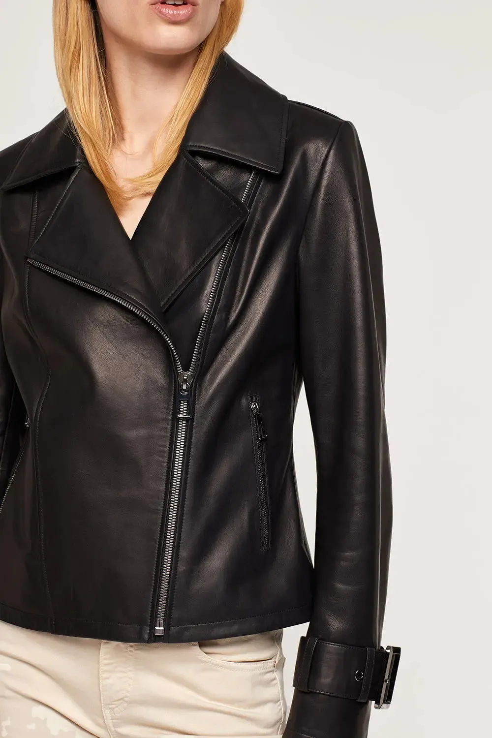 Black womens leather biker jacket