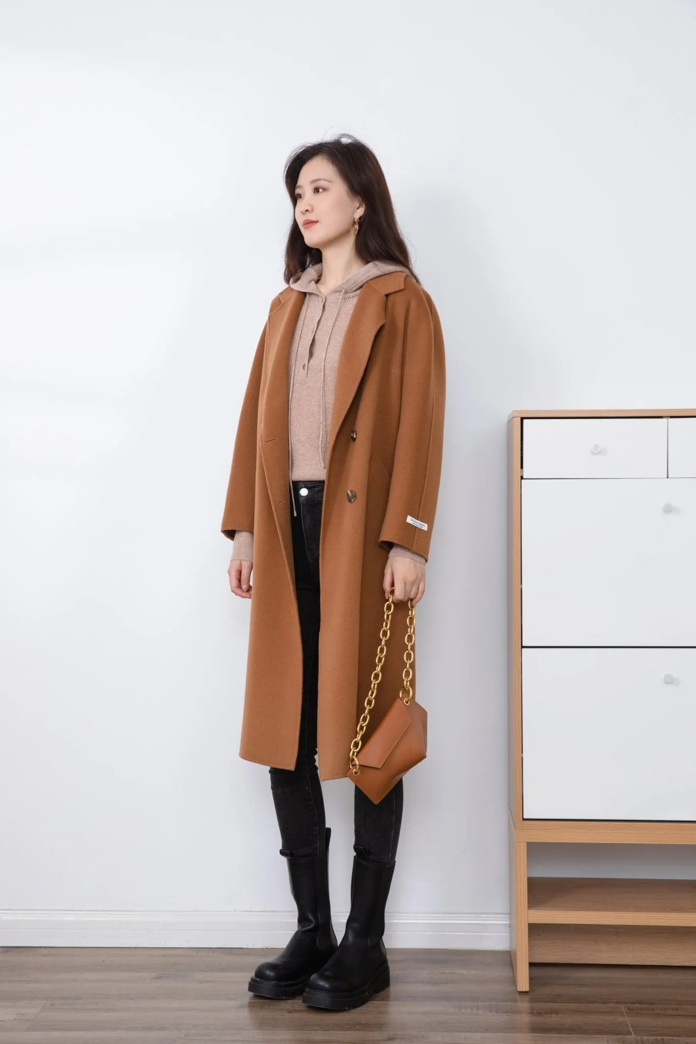 Camel-Colored Wool Overcoats with Relaxed Fit