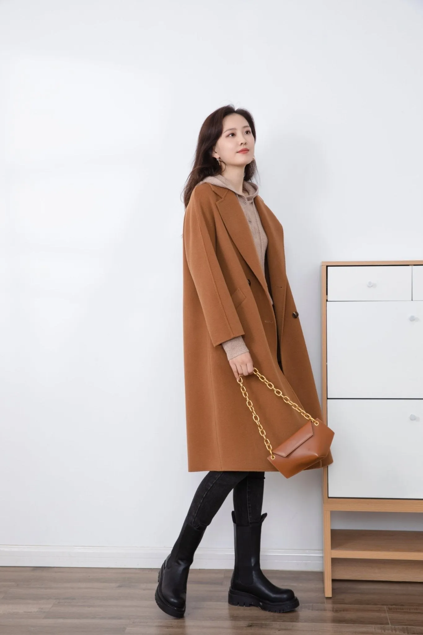 Camel-Colored Wool Overcoats with Relaxed Fit