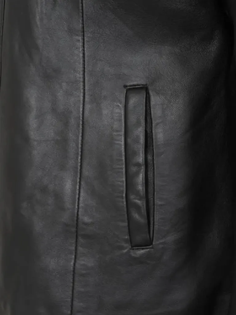 Casual Style Black Collar Less Genuine Leather Jacket