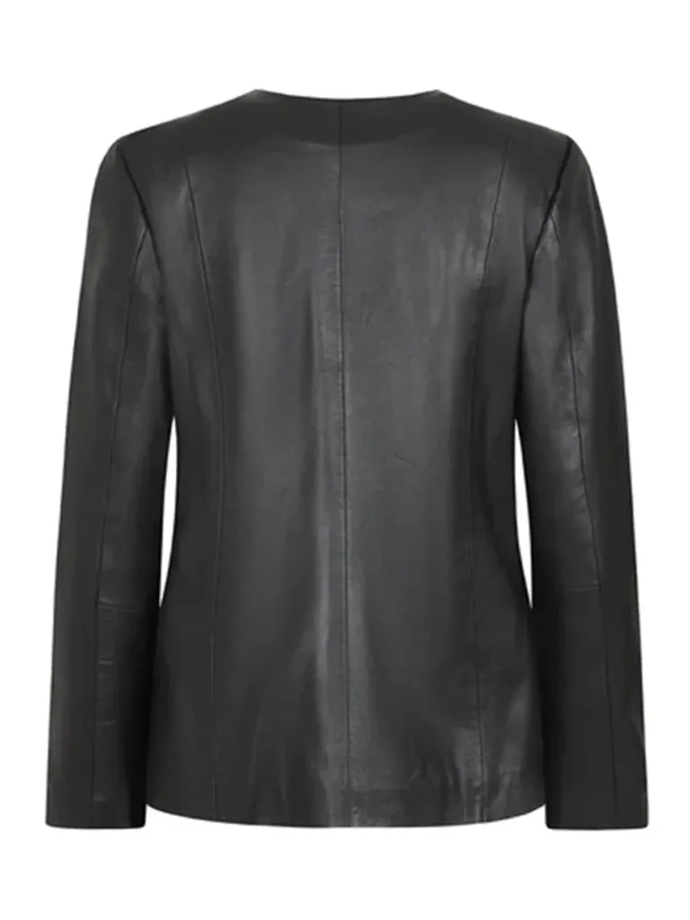 Casual Style Black Collar Less Genuine Leather Jacket