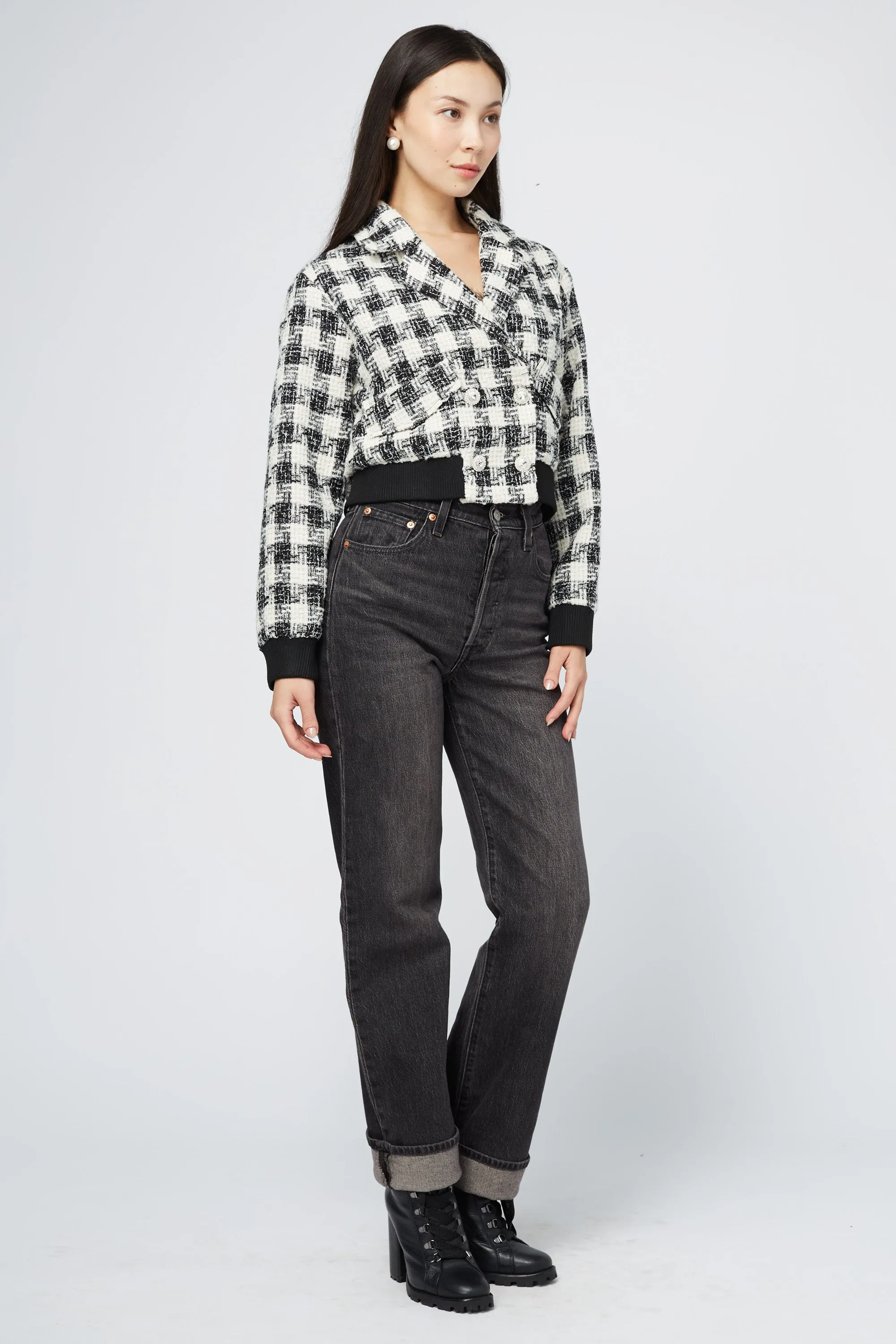 Coco Houndstooth Rhinestone Button Jacket