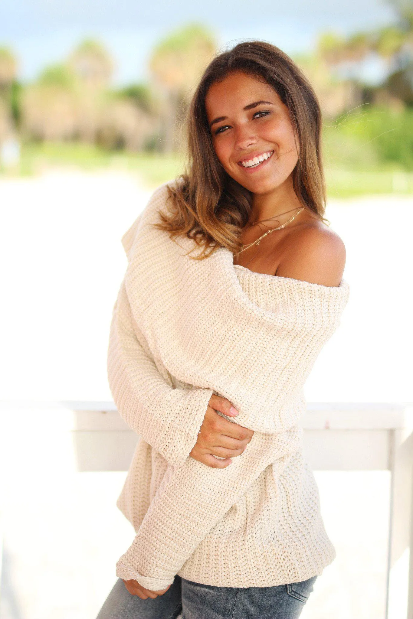 Cream Knit Oversized Sweater