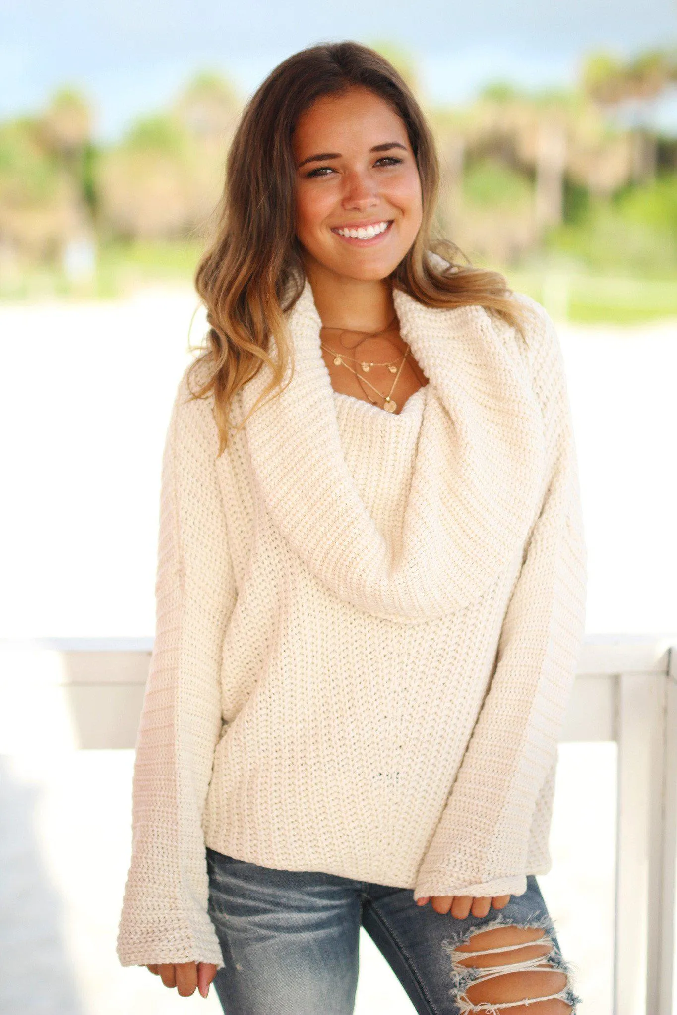 Cream Knit Oversized Sweater