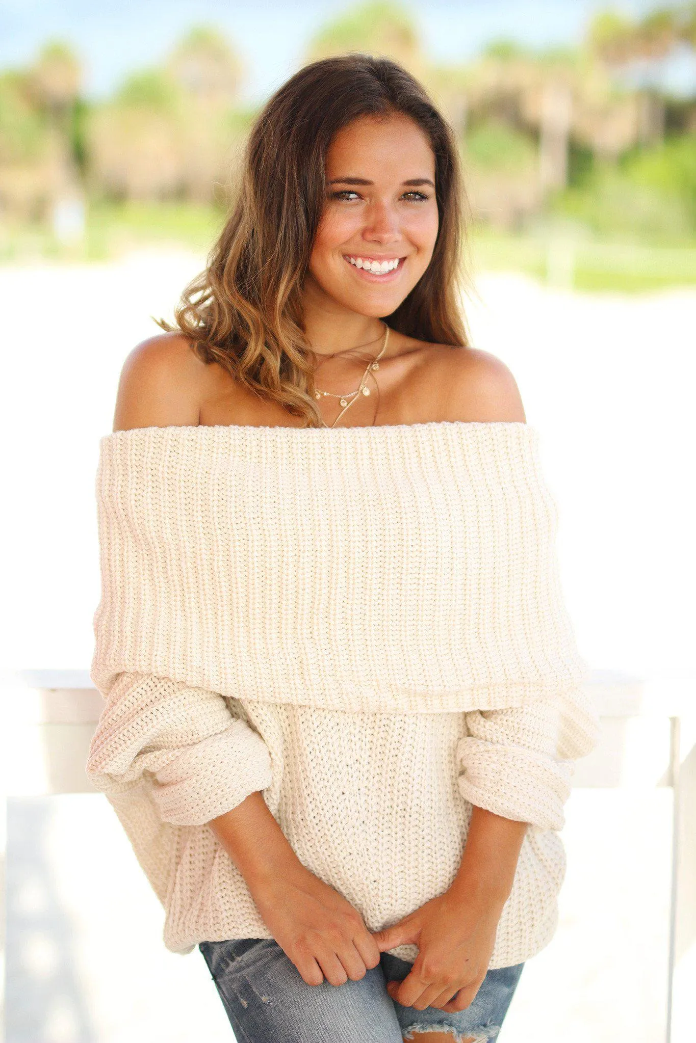 Cream Knit Oversized Sweater