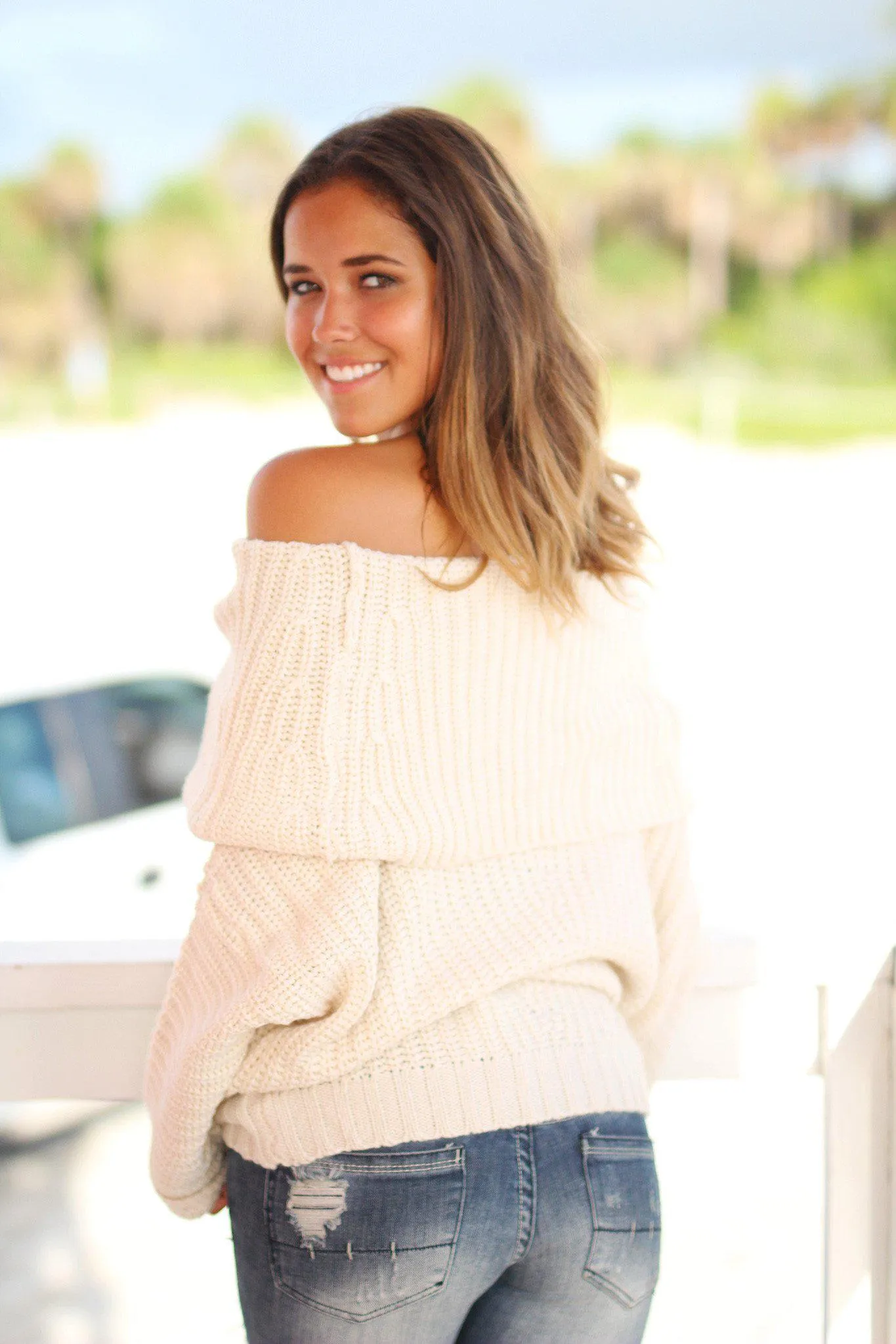 Cream Knit Oversized Sweater