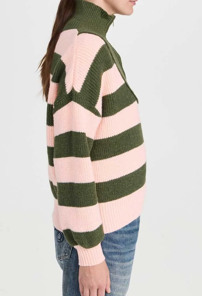 Darcy 1/4 Zip Knit Jumper-Khaki Stripe