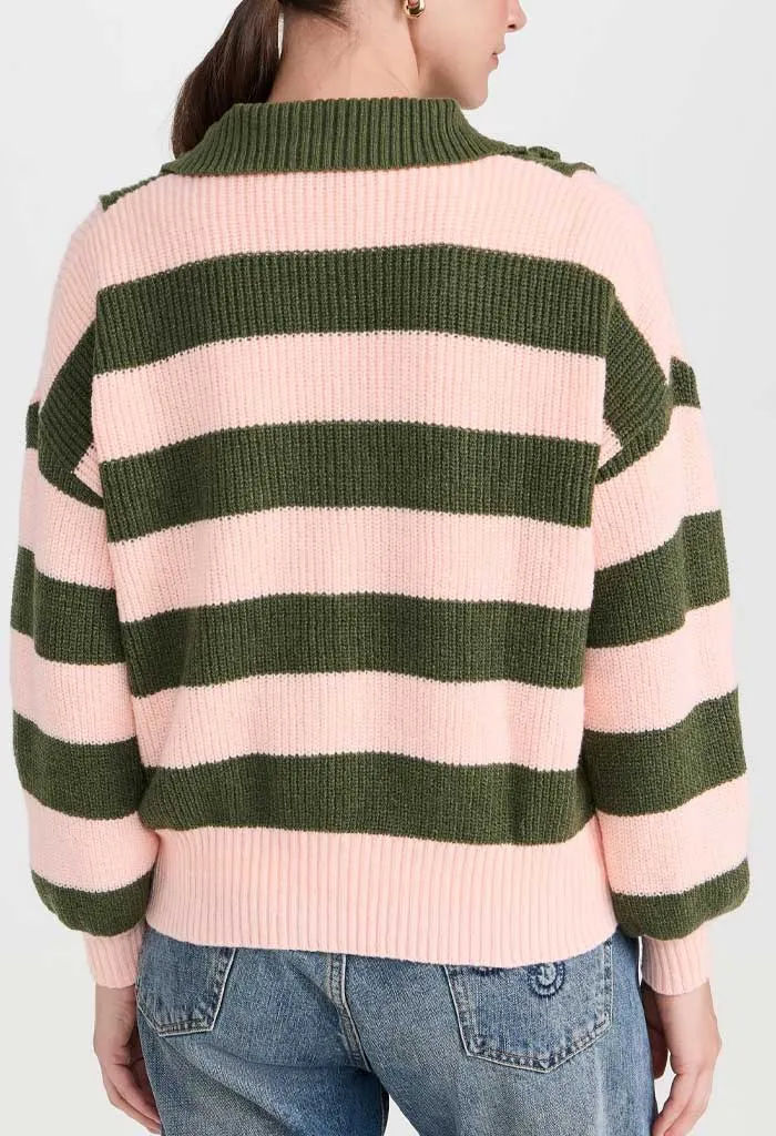 Darcy 1/4 Zip Knit Jumper-Khaki Stripe