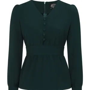 Dark Green Long Sleeve Blouse Top