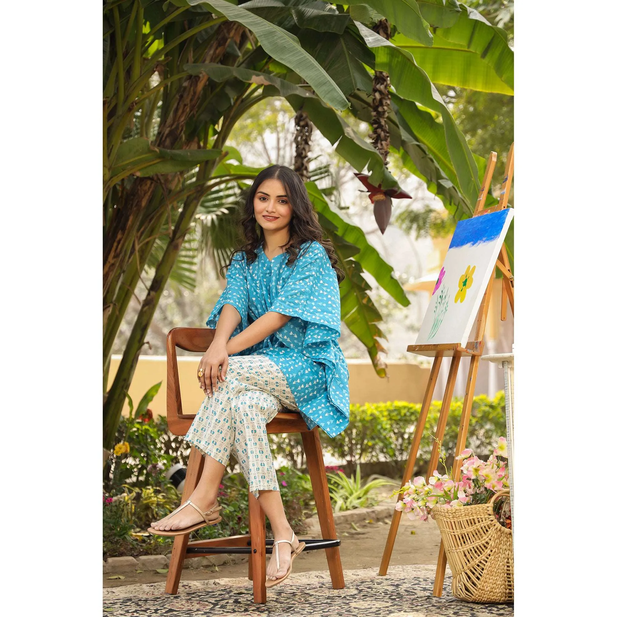 Dreamland in Blue and White Kaftan Loungewear Set