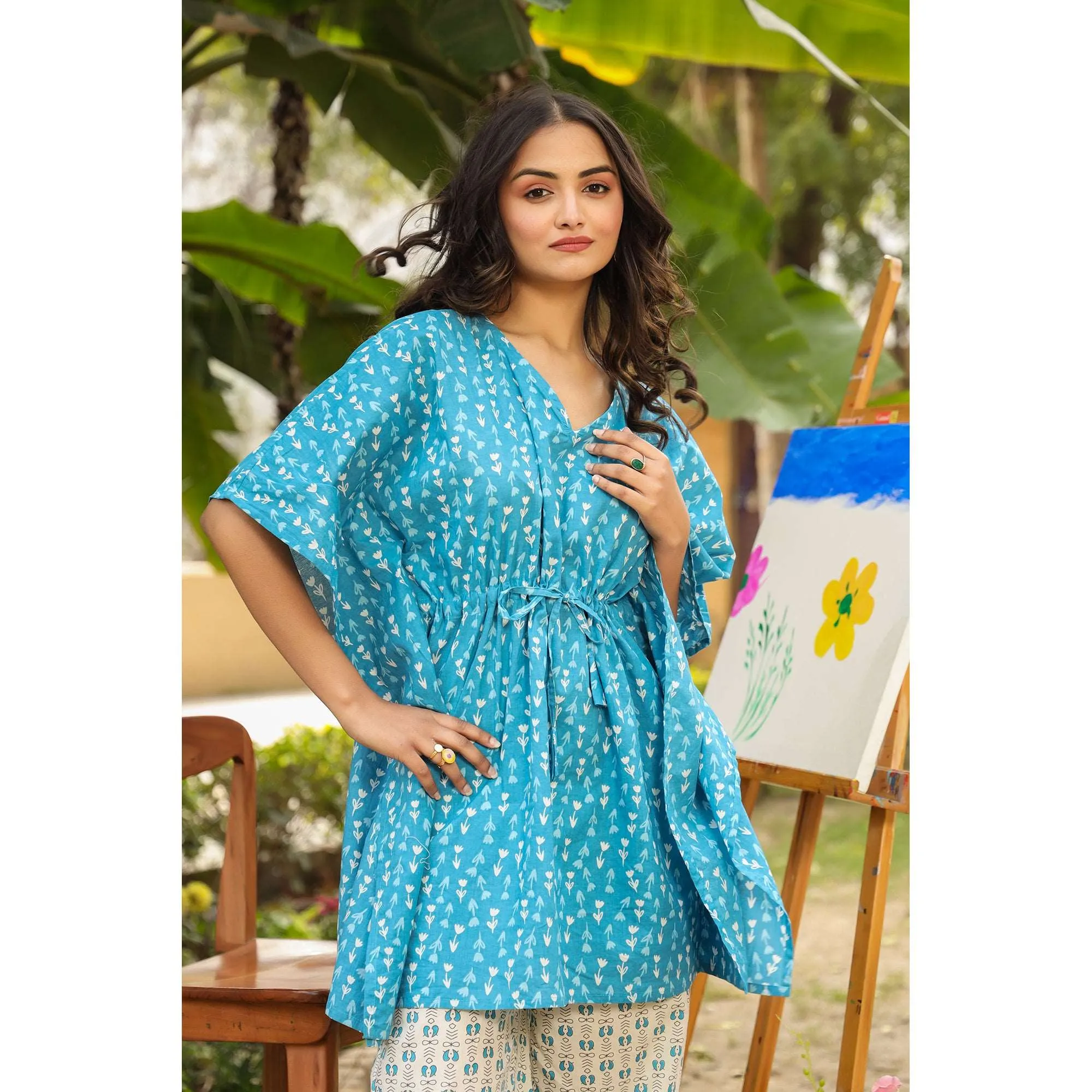 Dreamland in Blue and White Kaftan Loungewear Set