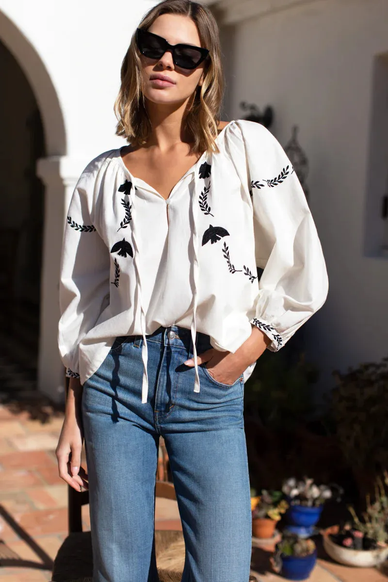 Emerson Fry Lucy Dove Embroidery Blouse Salt Organic