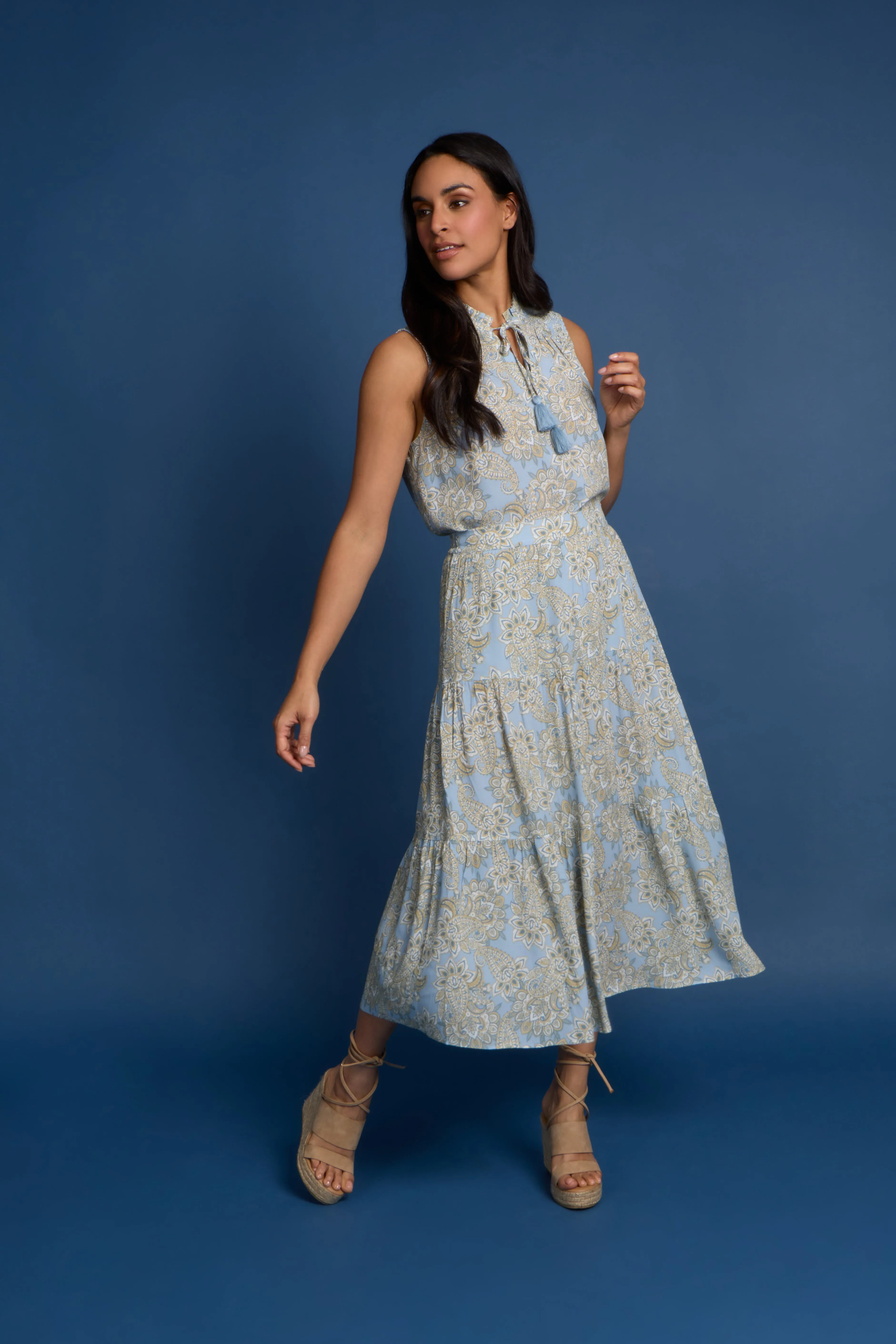 EMPROVED 3 Tiered Skirt in Blue Paisley