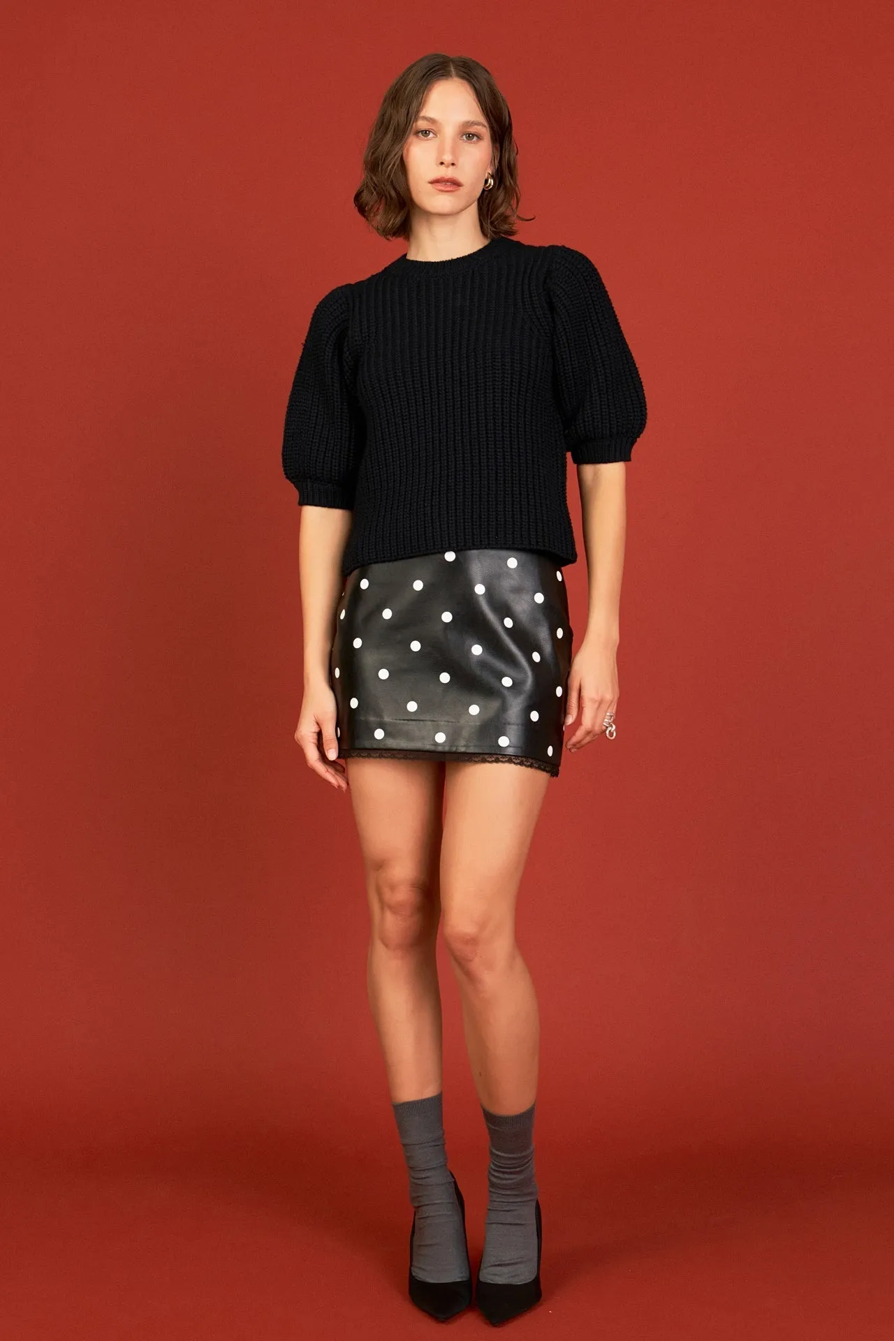 English Factory - Polka Dot Pu Mini Skirt