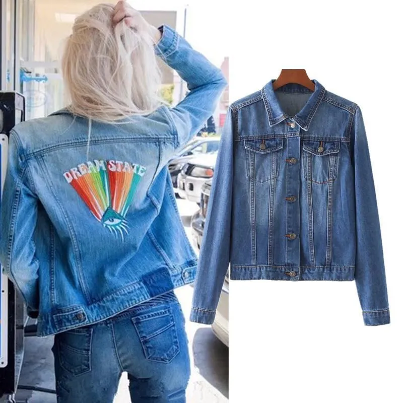 European Style High Street Rainbow Eye Embroidery Jacket