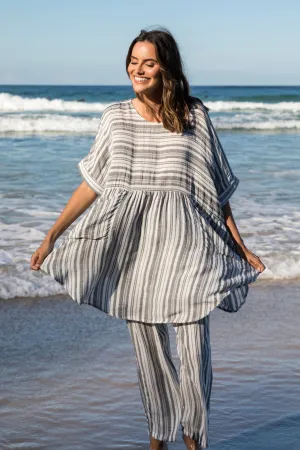 FINAL SALE Beachy Top in Charcoal Stripe