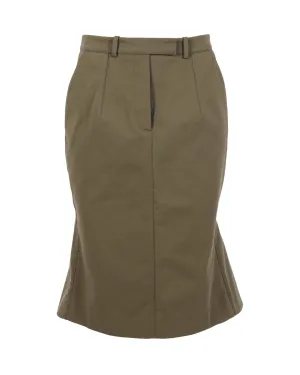 Flared Knee-Length Skirt in Khaki Green Cotton by Alexander McQueen