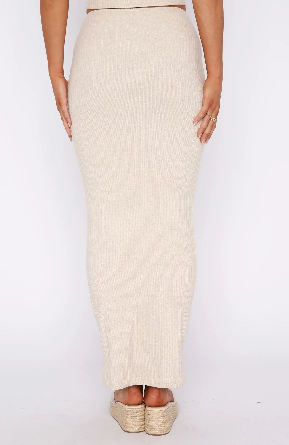 Flirtatious Ribbed Maxi Skirt Oatmeal