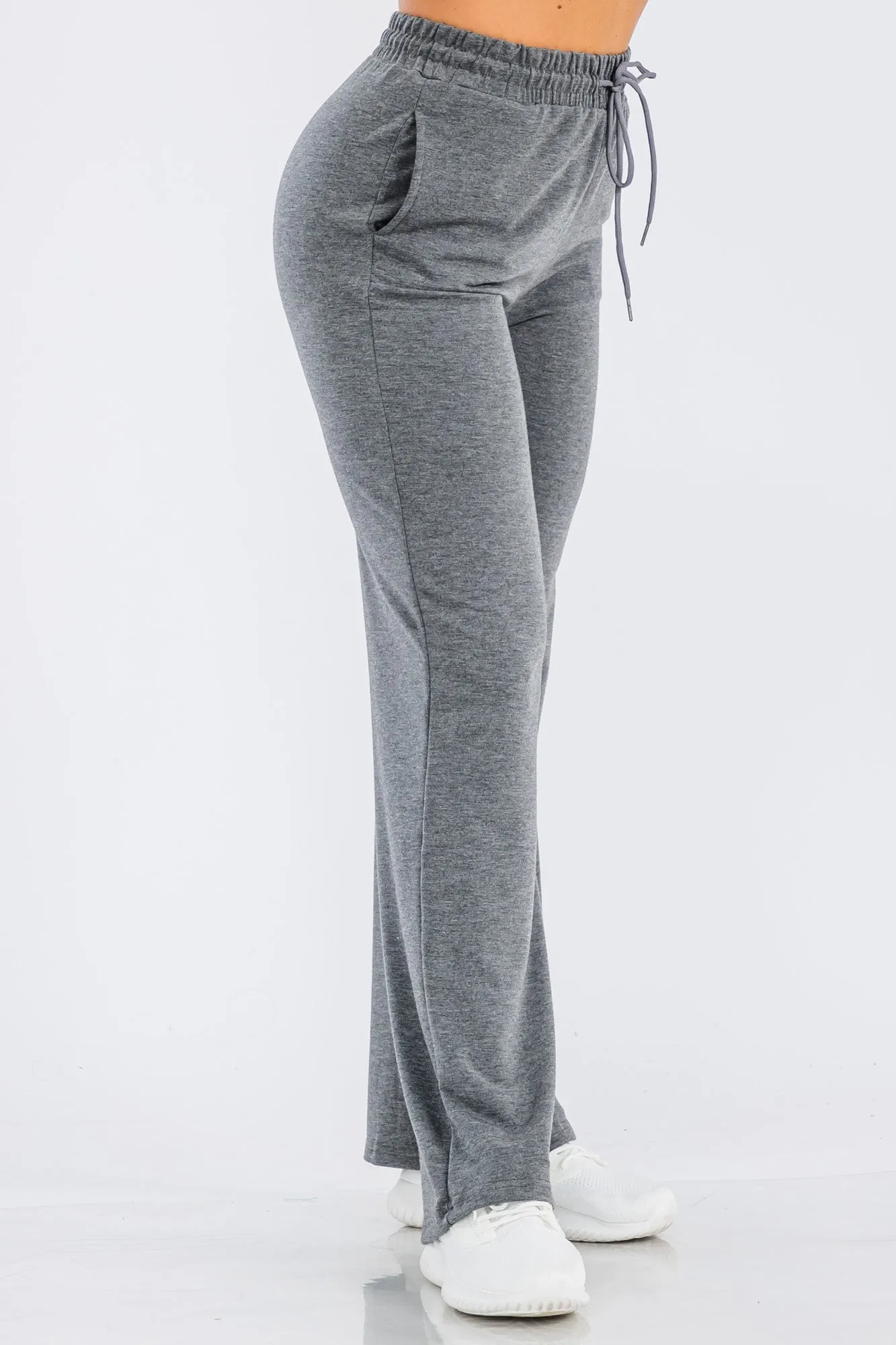 French Terry Drawstring Waist Straight Leg Sweatpants - Heather Charcoal