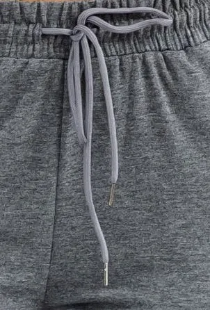 French Terry Drawstring Waist Straight Leg Sweatpants - Heather Charcoal