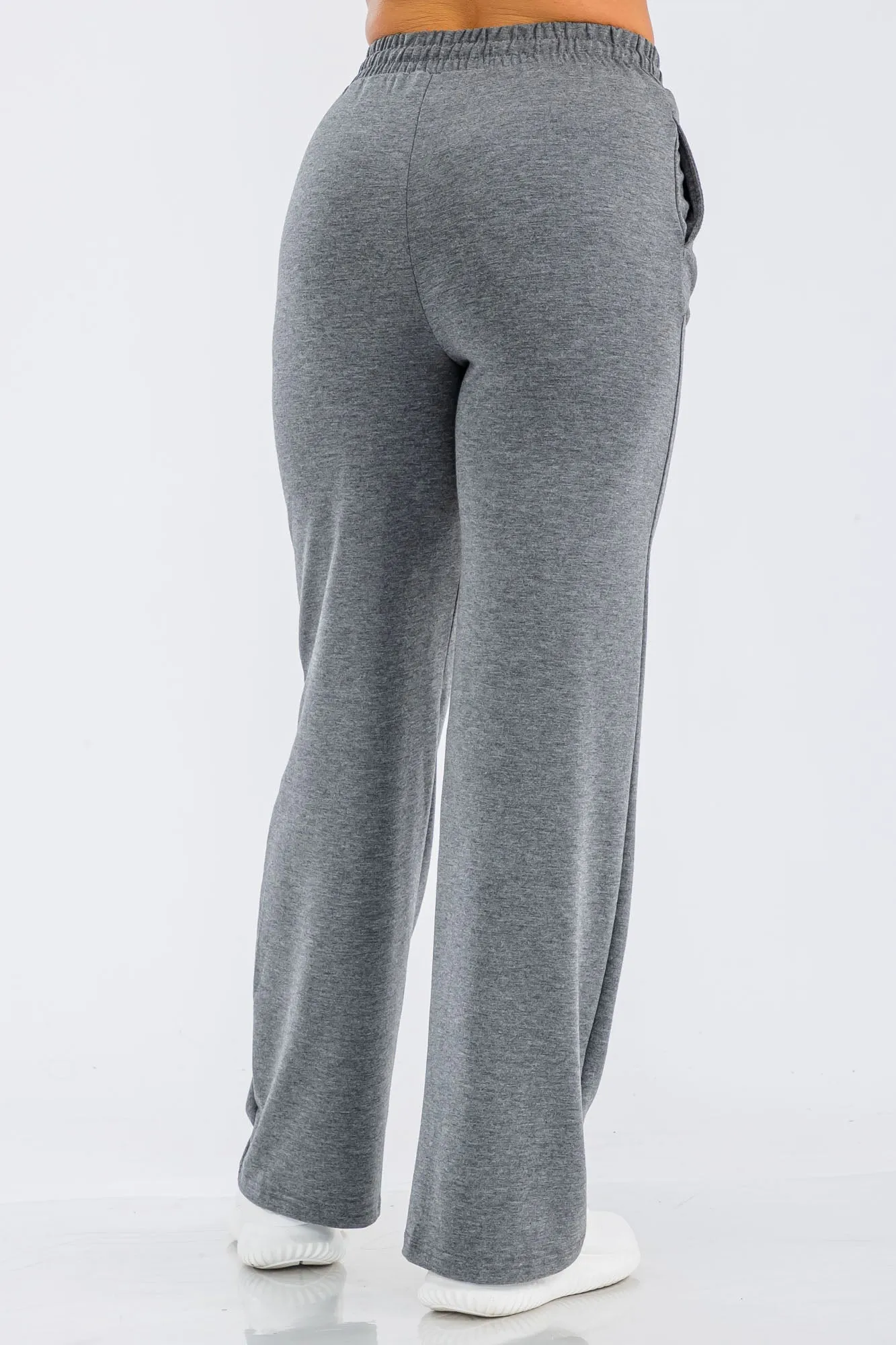 French Terry Drawstring Waist Straight Leg Sweatpants - Heather Charcoal