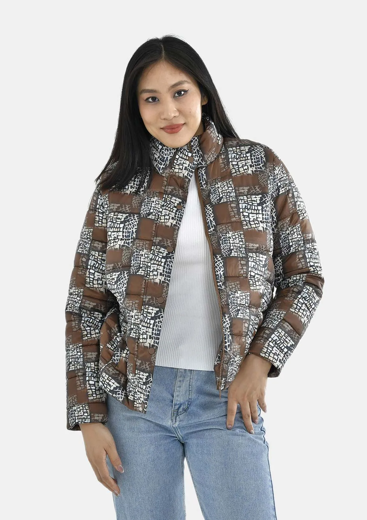 Geo Squares Quilted Padded Jacket