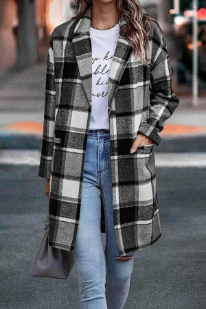 Glow Chic's Plaid Long Woolen Coat With Pockets