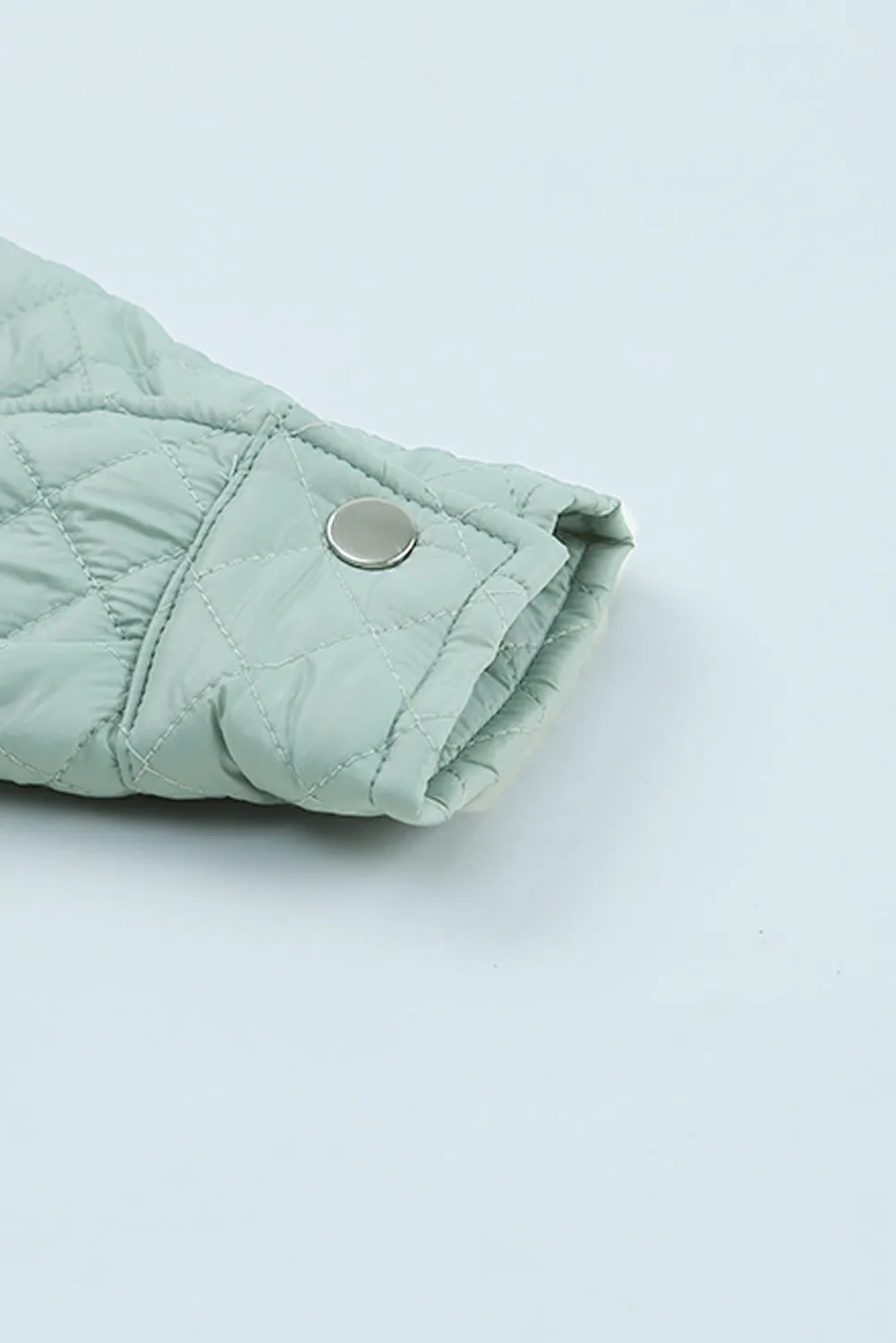 Green Quilted Pocketed Zip-Up Cropped Jacket