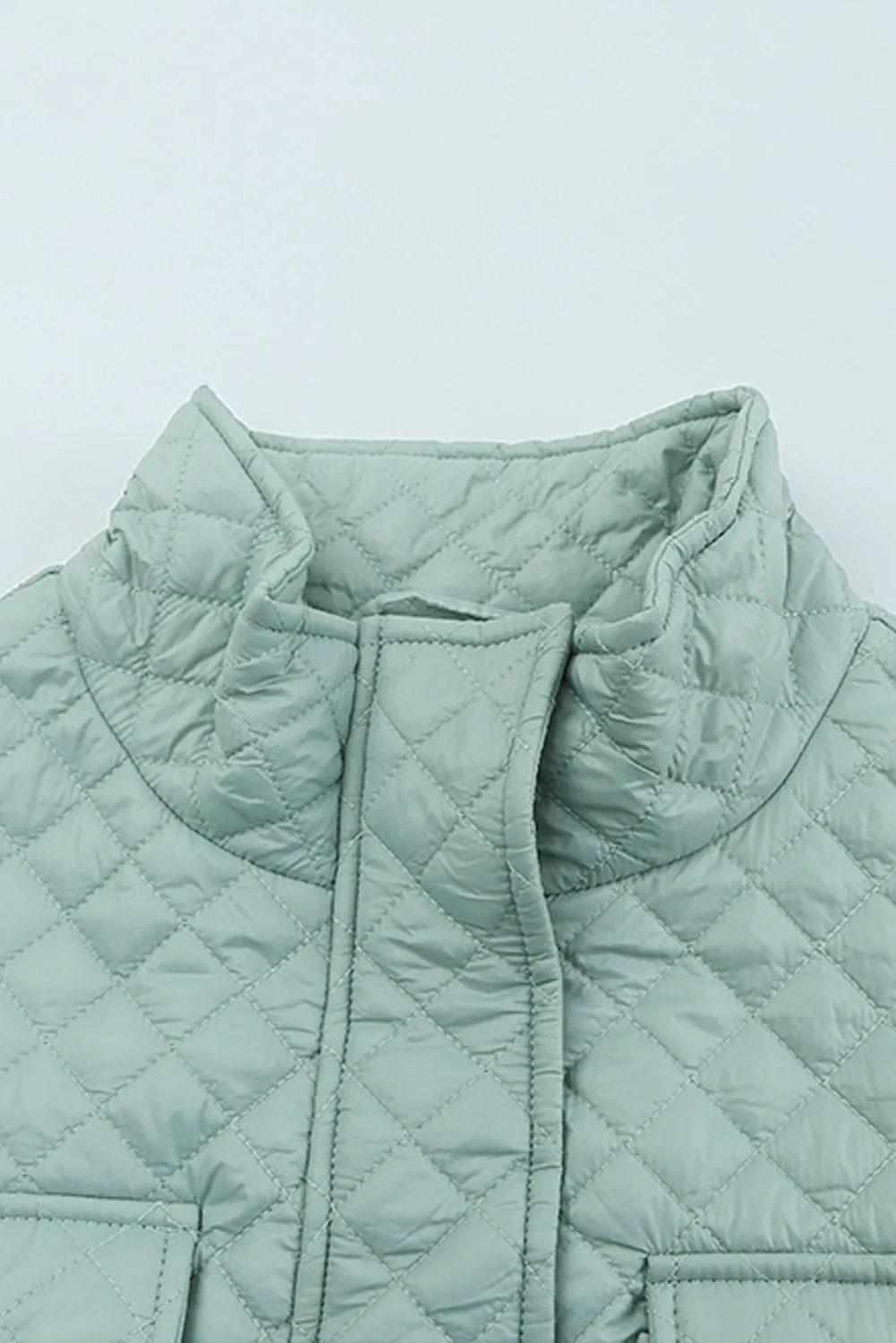 Green Quilted Pocketed Zip-Up Cropped Jacket