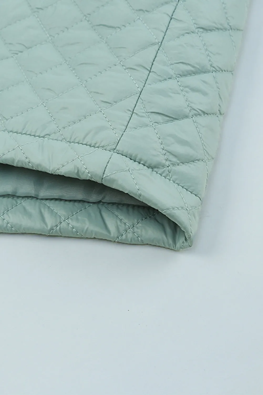 Green Quilted Pocketed Zip-Up Cropped Jacket