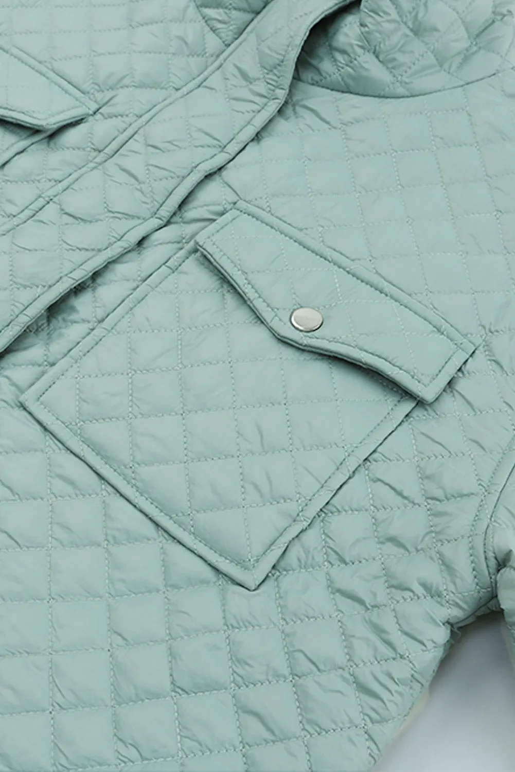 Green Quilted Pocketed Zip-Up Cropped Jacket