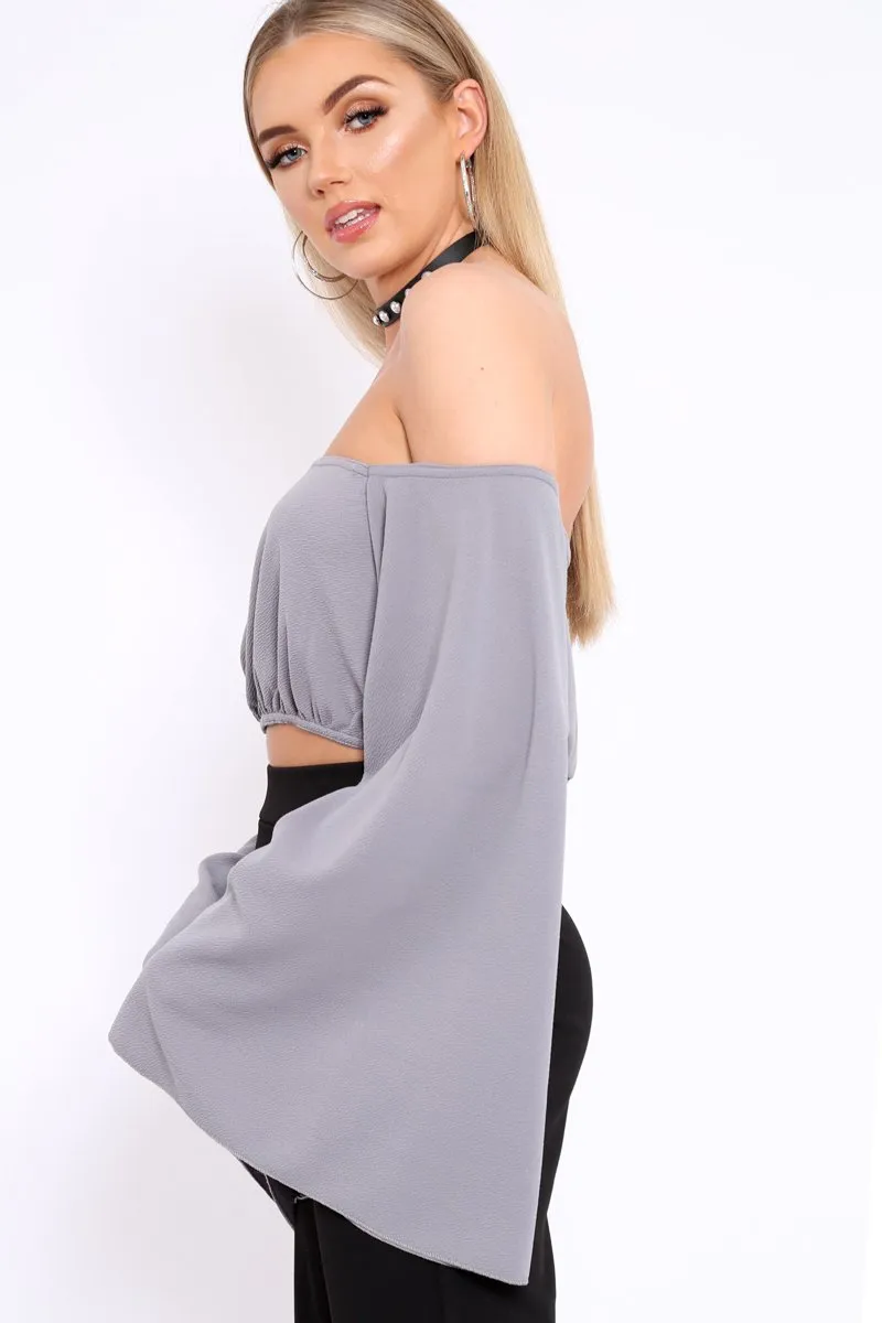 Grey Extreme Flared Sleeved Crop Top - Dalis