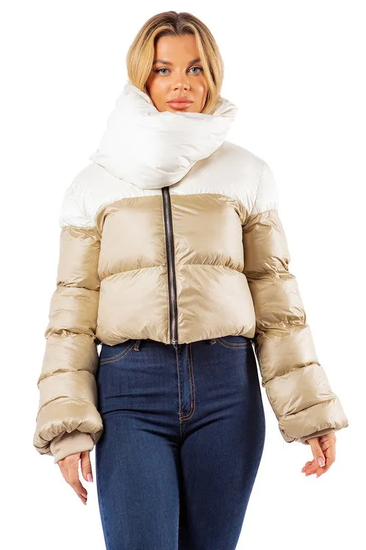 Hot Girl Cozy Cloud Color Block Cropped Puffer Jacket