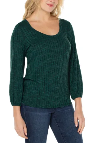 Liverpool 3/4 Sleeve Twist Back Scoop Neck Knit Top (Deep Emerald Green)