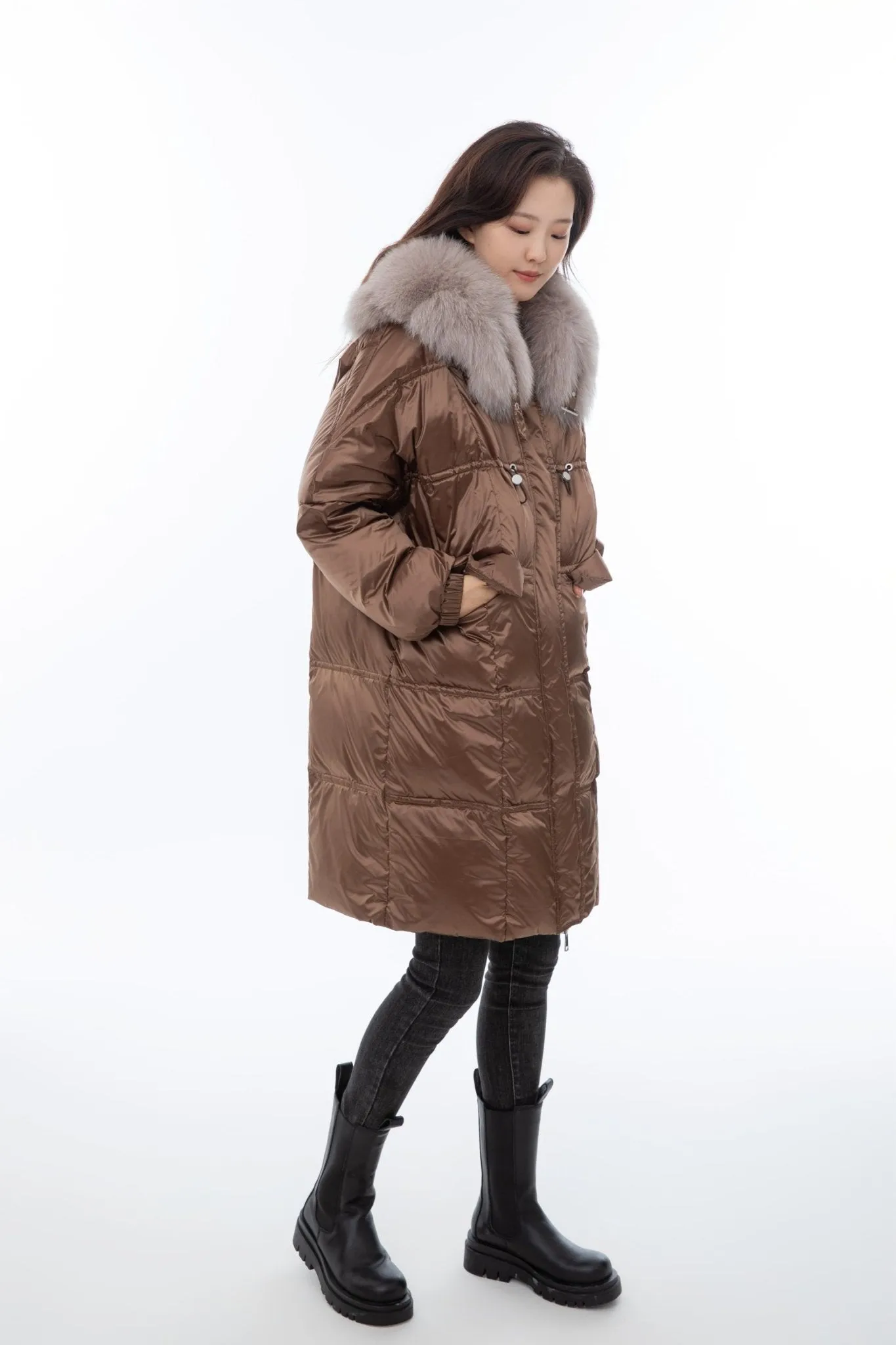 Luxurious Brown Oversize Long Down Jacket