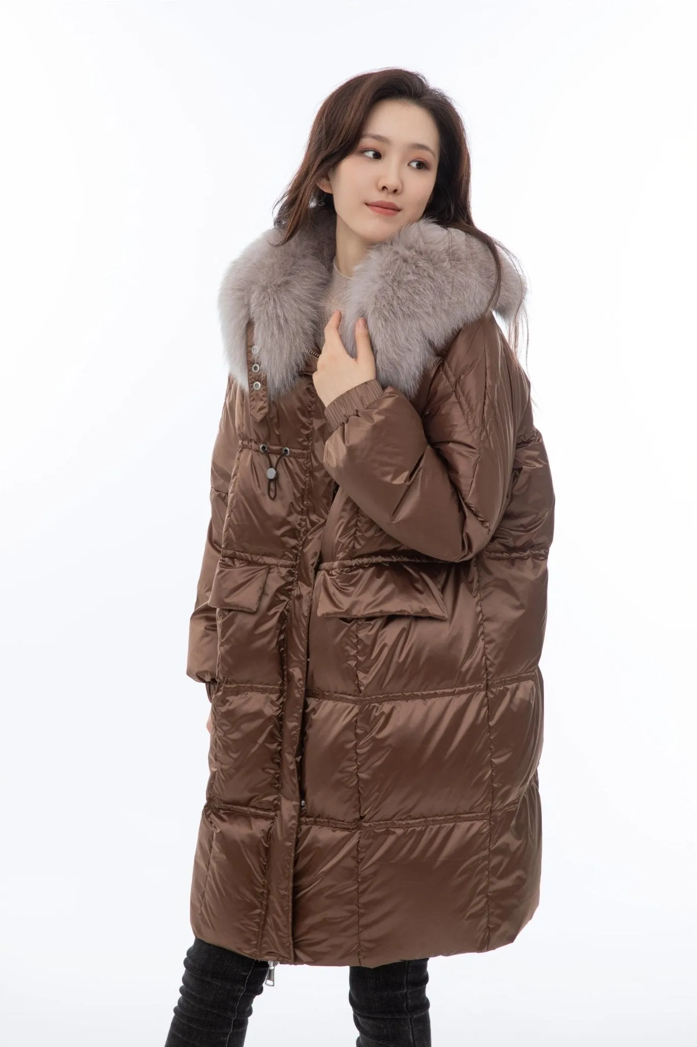 Luxurious Brown Oversize Long Down Jacket