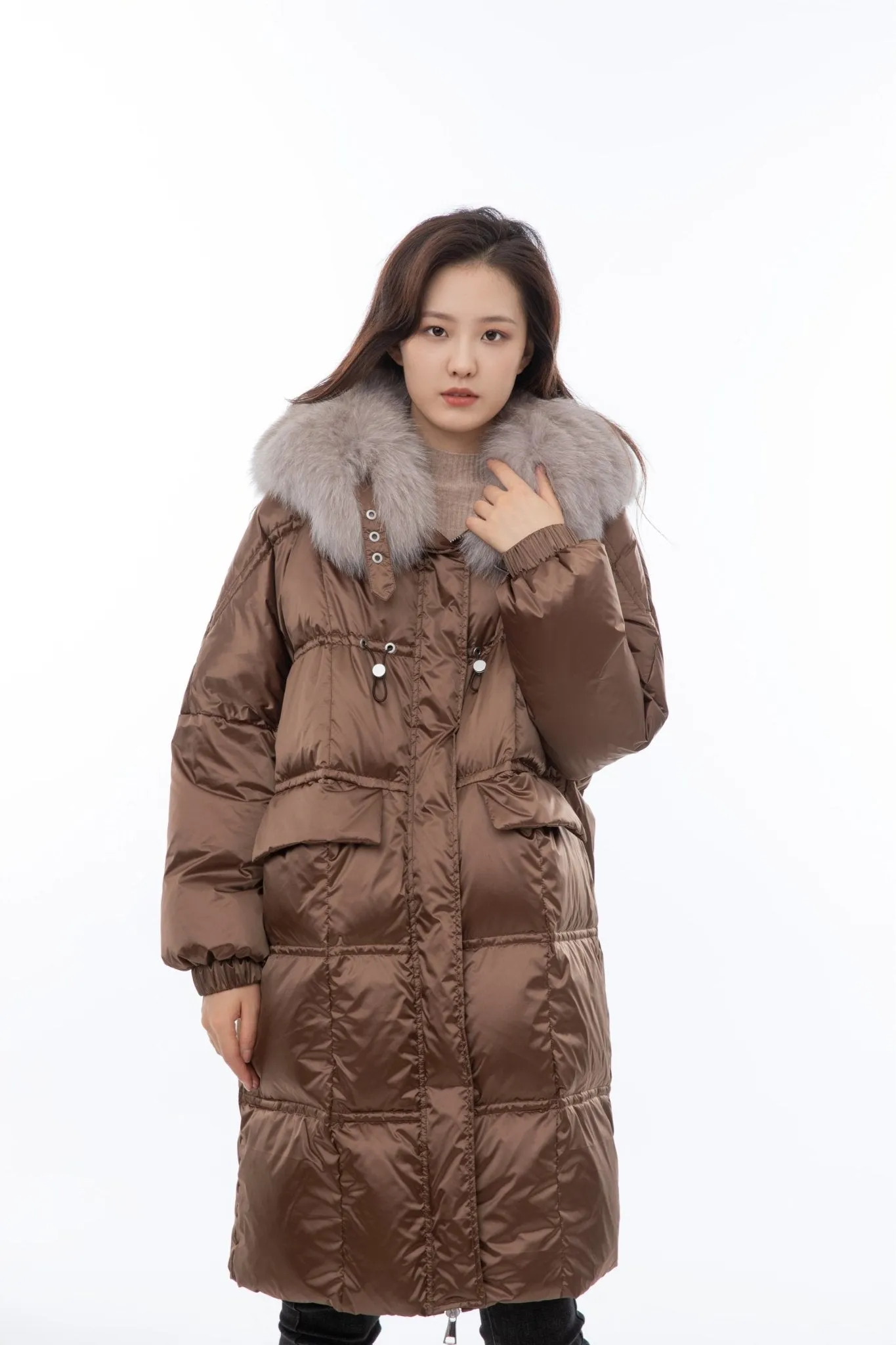 Luxurious Brown Oversize Long Down Jacket