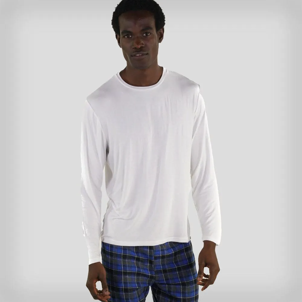 Members Only Men's Bamboo Rayon Long Sleeve Knit Sleep Shirt - White