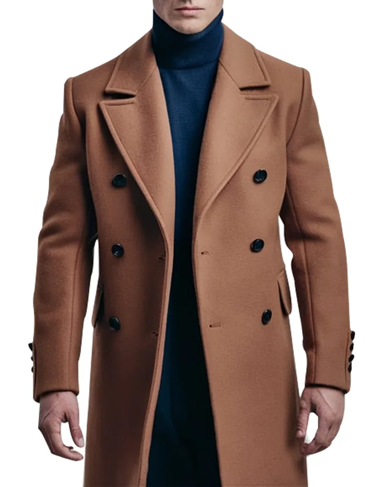 Men's Classic Camel Double-Breasted Overcoat