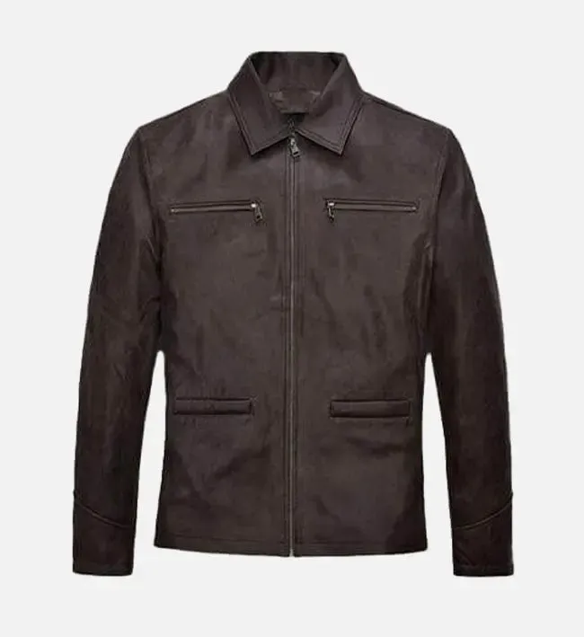 Men's Regular Fit Brown Leather Jacket