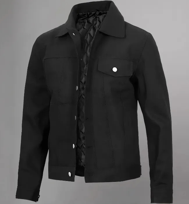 Mens Rip Trucker Black Cotton Jacket